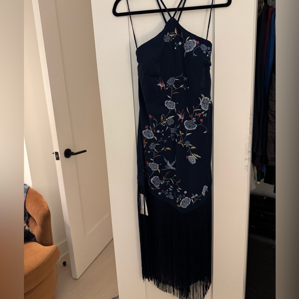 High Neck Fringe Midi Dress Abercrombie & fitch